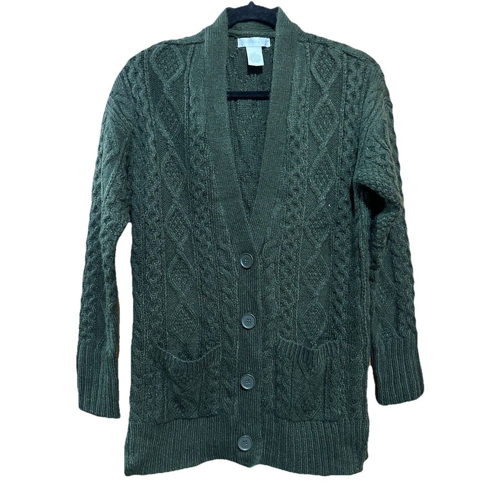 Design History Women's Cable  Knit Green Oversized Cardigan Size XS‎ EUC